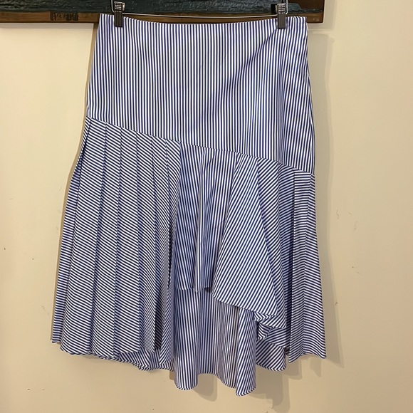 Nordstrom Signature Blue and White Striped Pleated Asymmetrical Skirt Size 12 - Picture 5 of 16